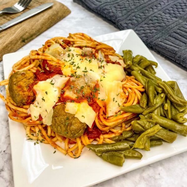11 Spaghetti, Meatballs & Veg.