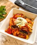 20 Grilled Chicken Parmesan Pasta, Baked Veggies & Bun.